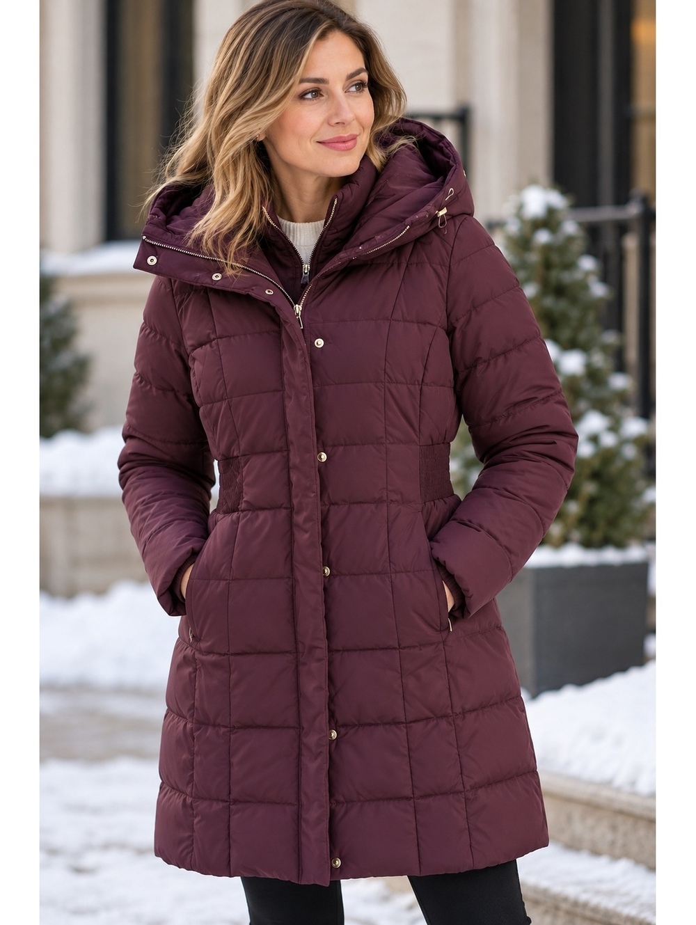 Cole Haan Signature Women’s Down Puffer Coat Burgundy Plum Size M NWT
